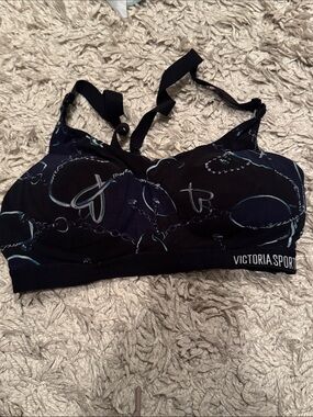 Victoria Sport Black Sports Bra with Blue Chain Print